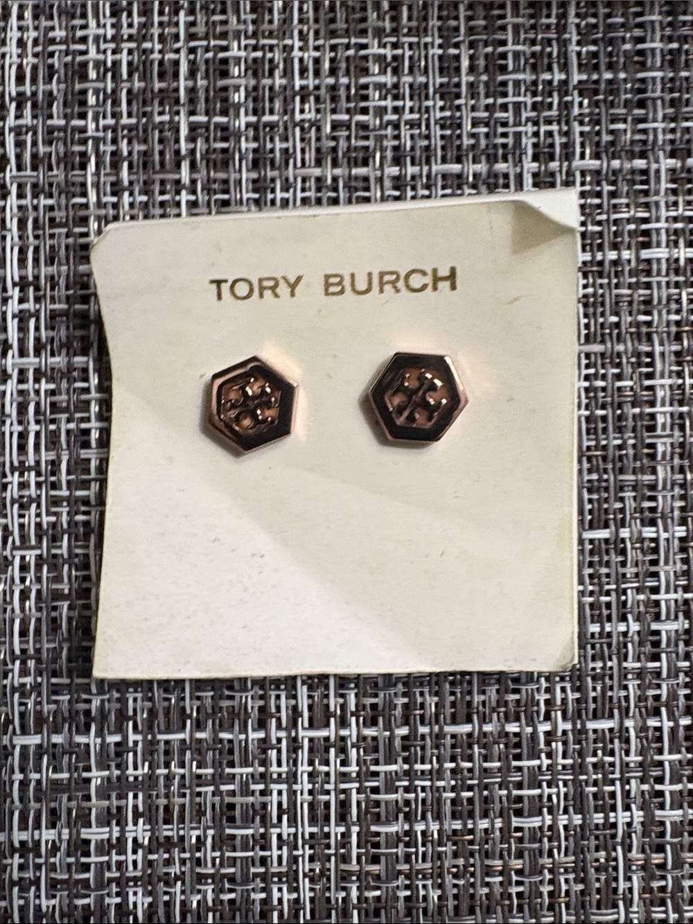 Tory Burch Rose Gold Hexagon Logo Cuff Links